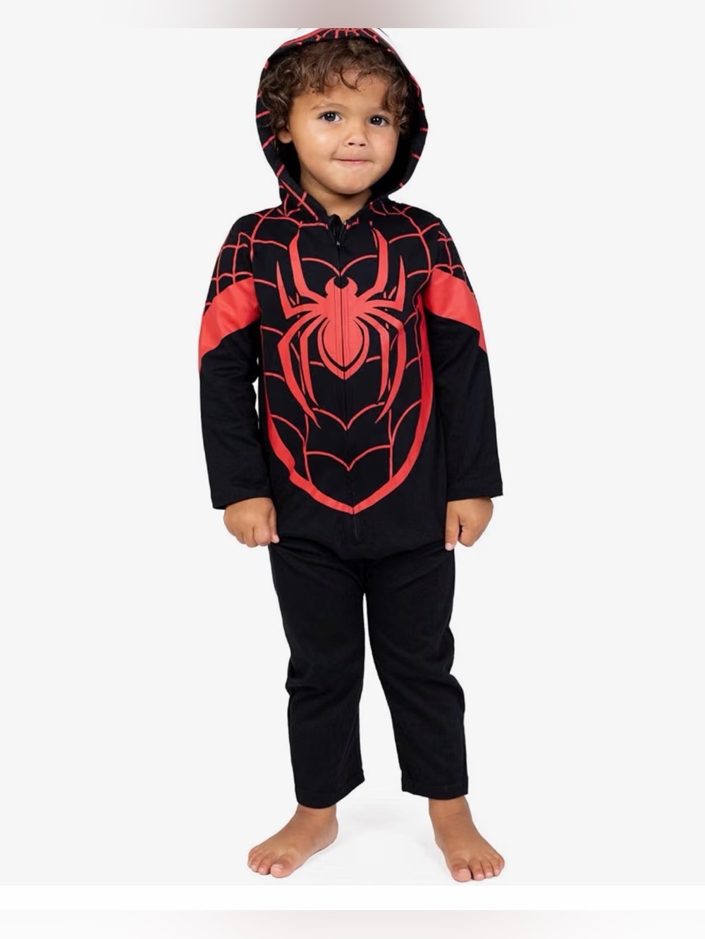 Kids Black and Red Spider Mask Hooded onesie
